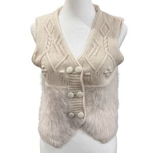 Cream Mixed Knit Fuzzy Cable Knit Sweater Vest Women S NO TAGS SEE DESCRIPTION